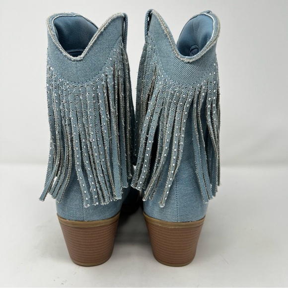 Sugar Light Blue Fringe Ankle Boots - Picture 7 of 11